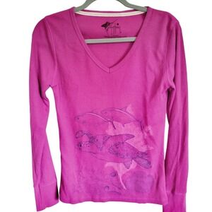 Guy Harvey L Women's Fuscia Crew Neck Shirt Top Size Large Turtle‎ & Fish L/S